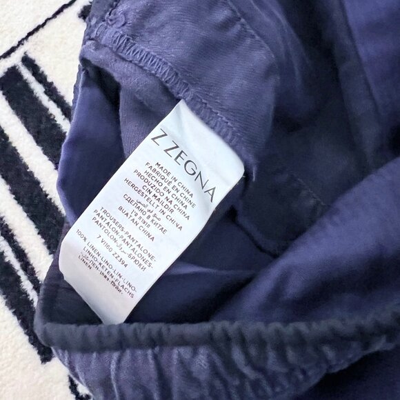 Z Zegna 100% Linen Relaxed Deep Blue Drawstring Trousers Pants - Picture 2 of 7